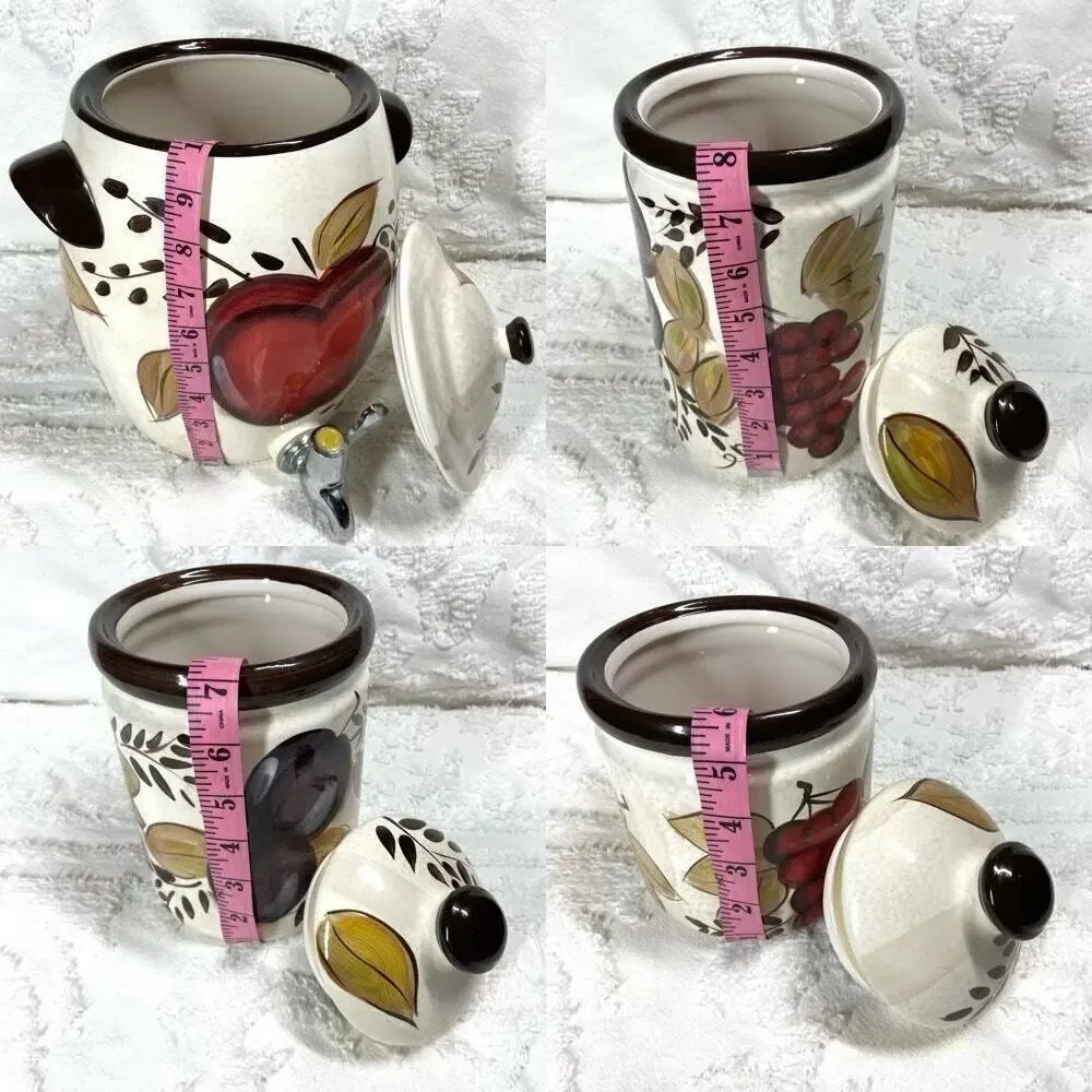 TABLETOPS GALLERY BOUNTIFUL Apples & Berries Hand Painted and Crafted Canisters